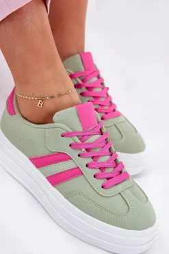 Stylowe Sneakersy Damskie Na Platformie Zielone Silavia