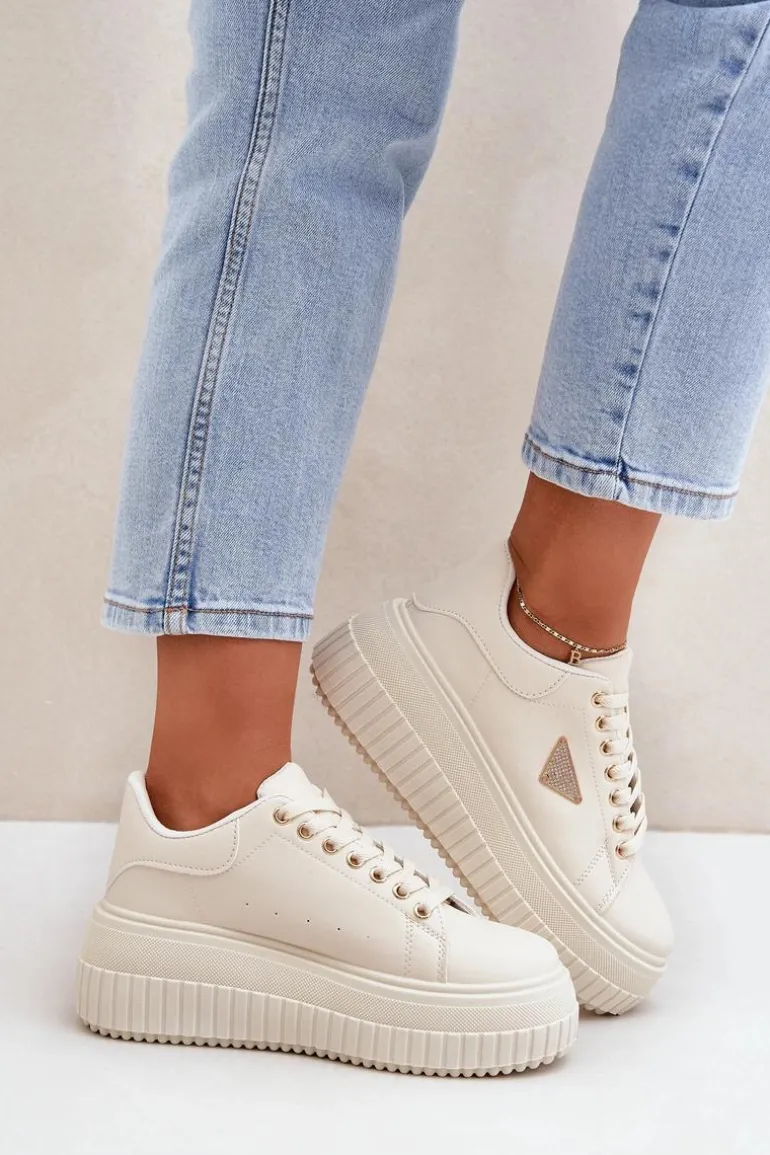Stylowe Sneakersy Na Masywnej Platformie Jasnobeżowe Vallexia