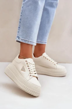 Stylowe Sneakersy Na Masywnej Platformie Jasnobeżowe Vallexia