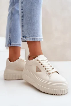 Stylowe Sneakersy Na Masywnej Platformie Jasnobeżowe Vallexia