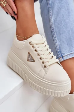 Stylowe Sneakersy Na Masywnej Platformie Jasnobeżowe Vallexia