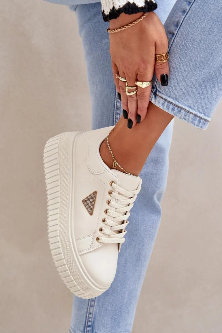 Stylowe Sneakersy Na Masywnej Platformie Jasnobeżowe Vallexia