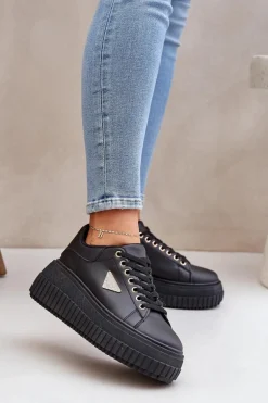 Stylowe Sneakersy Na Masywnej Platformie Czarne Vallexia