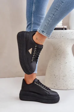 Stylowe Sneakersy Na Masywnej Platformie Czarne Vallexia