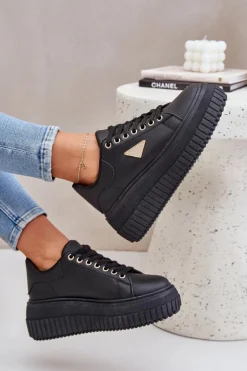 Stylowe Sneakersy Na Masywnej Platformie Czarne Vallexia