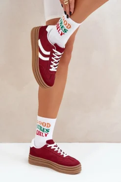 Stylowe Sneakersy Na Platformie Bordowe Doriwa