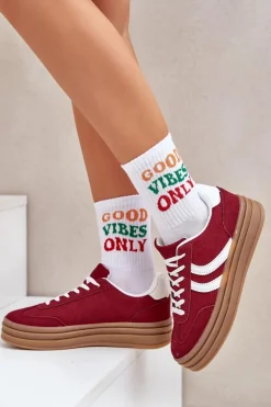 Stylowe Sneakersy Na Platformie Bordowe Doriwa