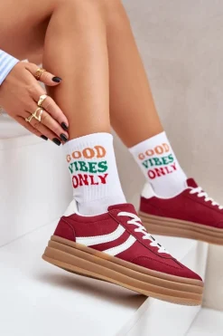 Stylowe Sneakersy Na Platformie Bordowe Doriwa