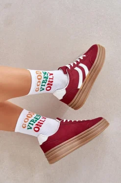 Stylowe Sneakersy Na Platformie Bordowe Doriwa