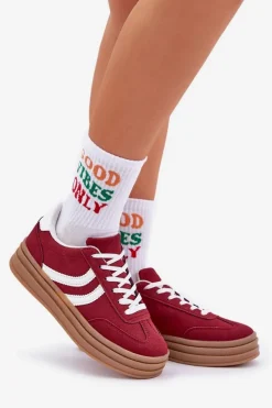 Stylowe Sneakersy Na Platformie Bordowe Doriwa