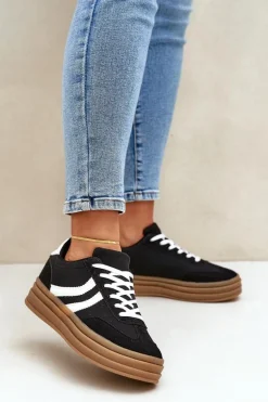Stylowe Sneakersy Na Platformie Czarne Doriwa