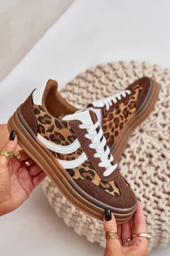 Stylowe Sneakersy W Panterkę Na Platformie Brązowe Doriwa
