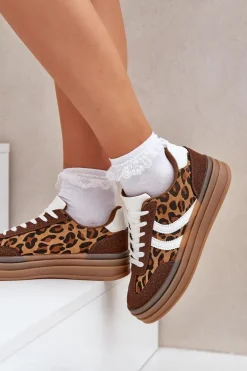 Stylowe Sneakersy W Panterkę Na Platformie Brązowe Doriwa