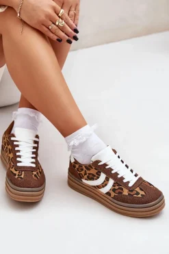 Stylowe Sneakersy W Panterkę Na Platformie Brązowe Doriwa