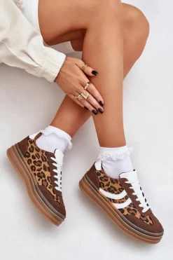Stylowe Sneakersy W Panterkę Na Platformie Brązowe Doriwa
