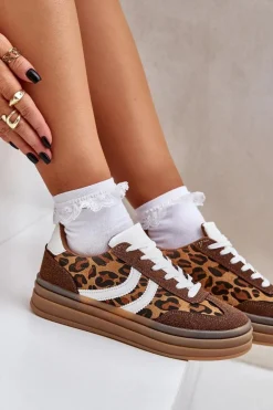 Stylowe Sneakersy W Panterkę Na Platformie Brązowe Doriwa