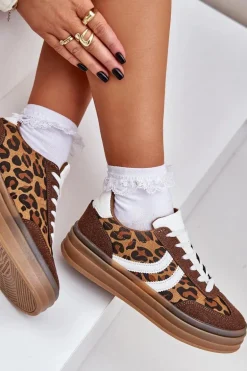 Stylowe Sneakersy W Panterkę Na Platformie Brązowe Doriwa