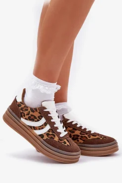 Stylowe Sneakersy W Panterkę Na Platformie Brązowe Doriwa