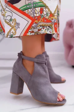 Szare Botki Sandały Na Słupku Odkryte Palce Grays