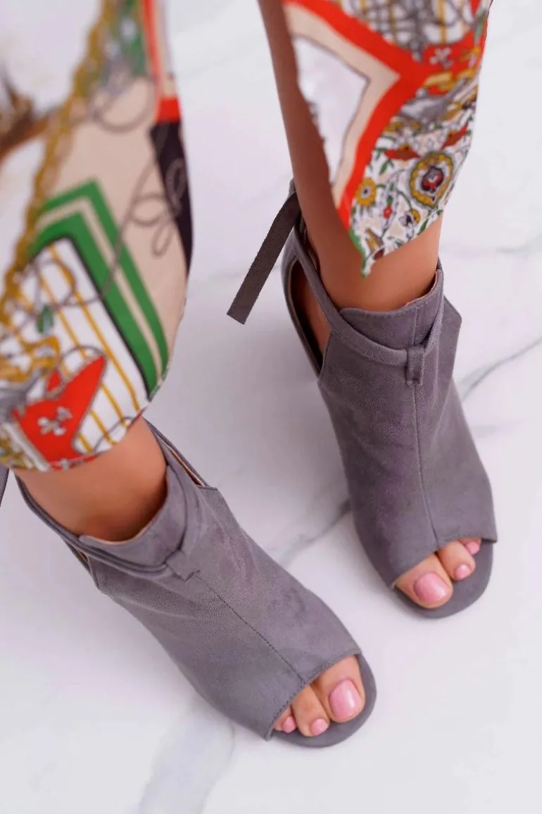 Szare Botki Sandały Na Słupku Odkryte Palce Grays