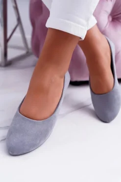 Szare Damskie Balerinki Zamsz Buenos