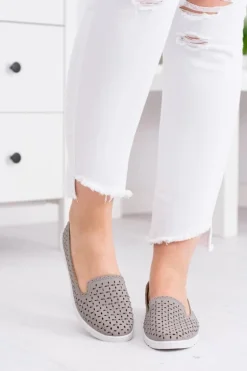 Szare Damskie Baleriny Lordsy z Cyrkoniami Hortense