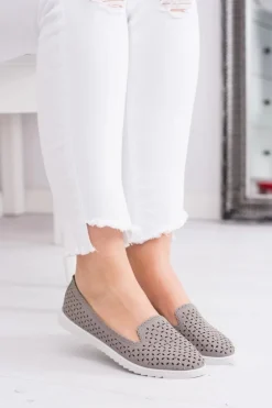 Szare Damskie Baleriny Lordsy z Cyrkoniami Hortense