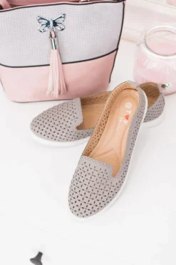 Szare Damskie Baleriny Lordsy z Cyrkoniami Hortense