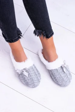 Szare Damskie Papcie Domowe Klapki Z Futerkiem Dezi