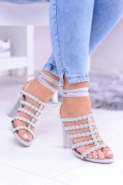 Szare Damskie Sandały na Słupku Ysmira