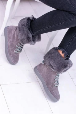 Szare Zamszowe Botki LU BOO Timberki z Futrem
