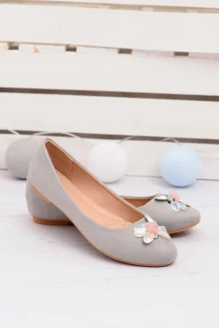 Szare Zamszowe Damskie Balerinki Blume
