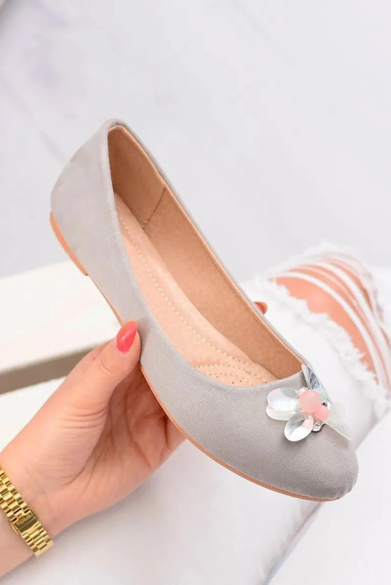 Szare Zamszowe Damskie Balerinki Blume