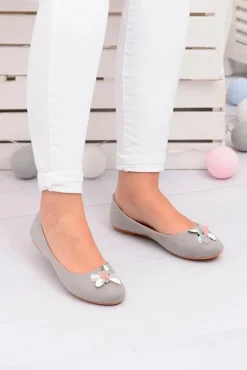 Szare Zamszowe Damskie Balerinki Blume