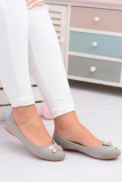 Szare Zamszowe Damskie Balerinki Blume