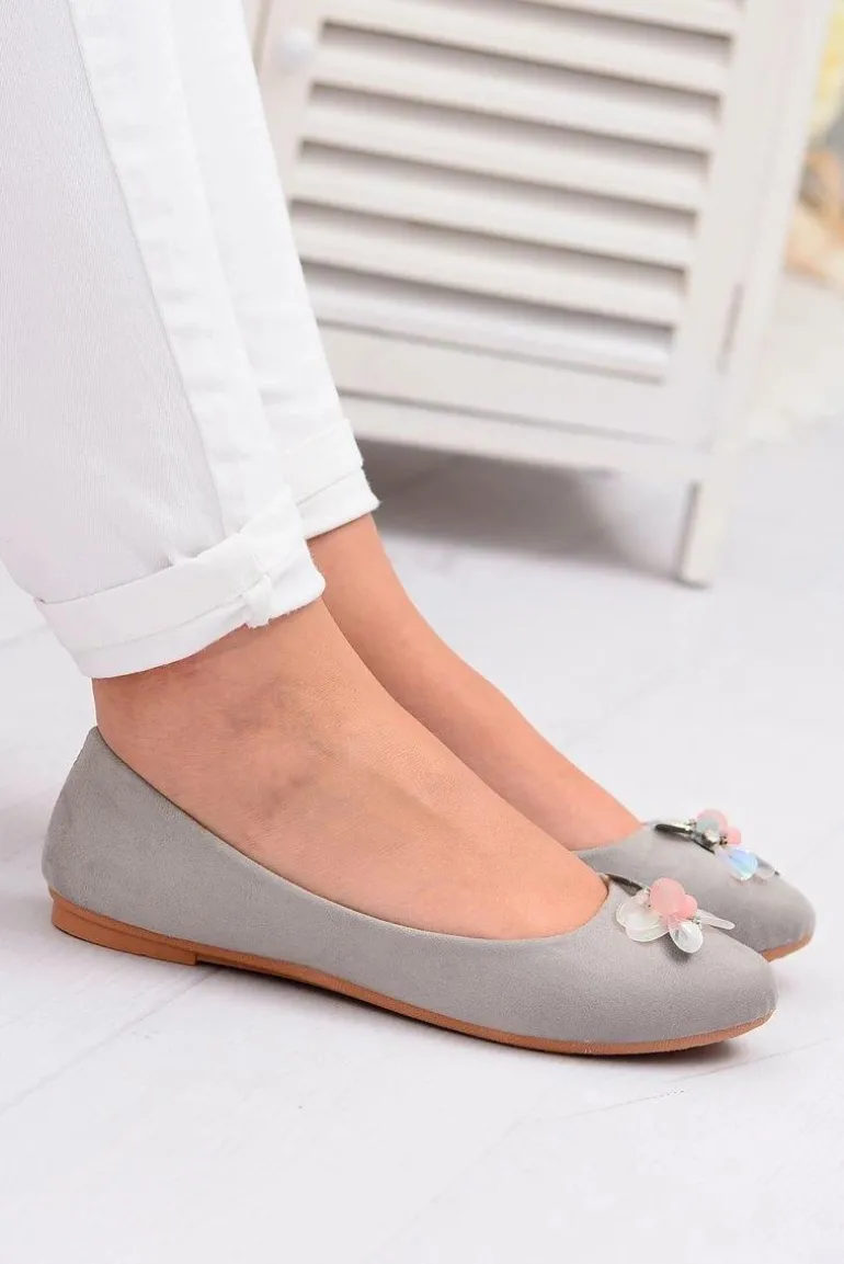 Szare Zamszowe Damskie Balerinki Blume