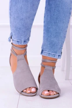 Szare Zamszowe Sandały na Lekkim koturnie Espanoso