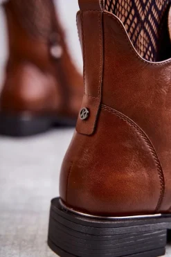 Sznurowane Botki Na Płaskim Obcasie Karmelowe Grete