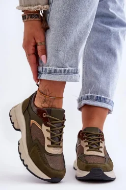 Sznurowane Buty Sportowe Na Platformie Zielone Escape