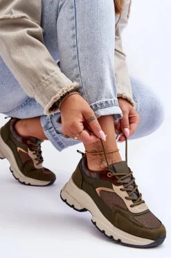 Sznurowane Buty Sportowe Na Platformie Zielone Escape