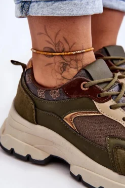 Sznurowane Buty Sportowe Na Platformie Zielone Escape