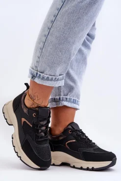 Sznurowane Buty Sportowe Na Platformie Czarne Escape