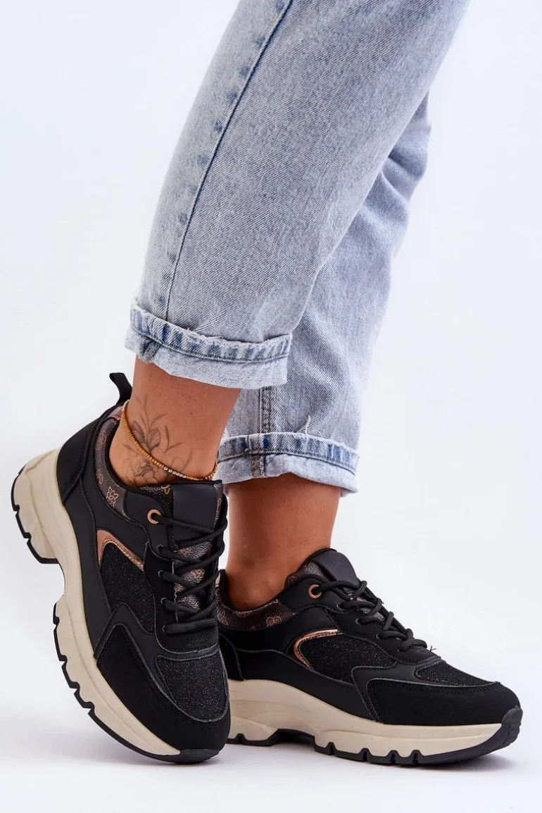 Sznurowane Buty Sportowe Na Platformie Czarne Escape