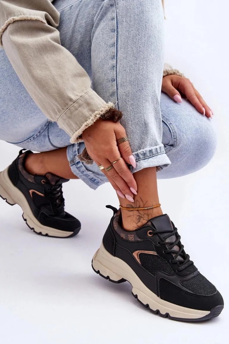 Sznurowane Buty Sportowe Na Platformie Czarne Escape