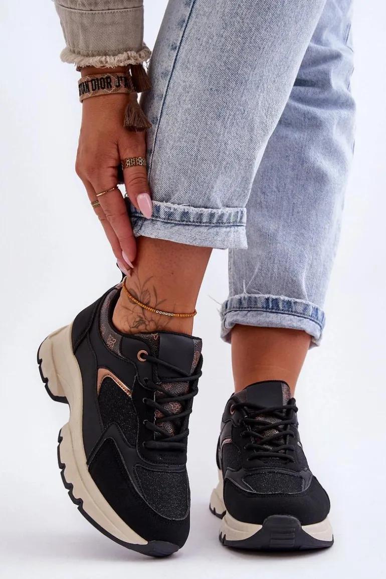 Sznurowane Buty Sportowe Na Platformie Czarne Escape