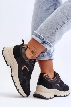 Sznurowane Buty Sportowe Na Platformie Czarne Escape