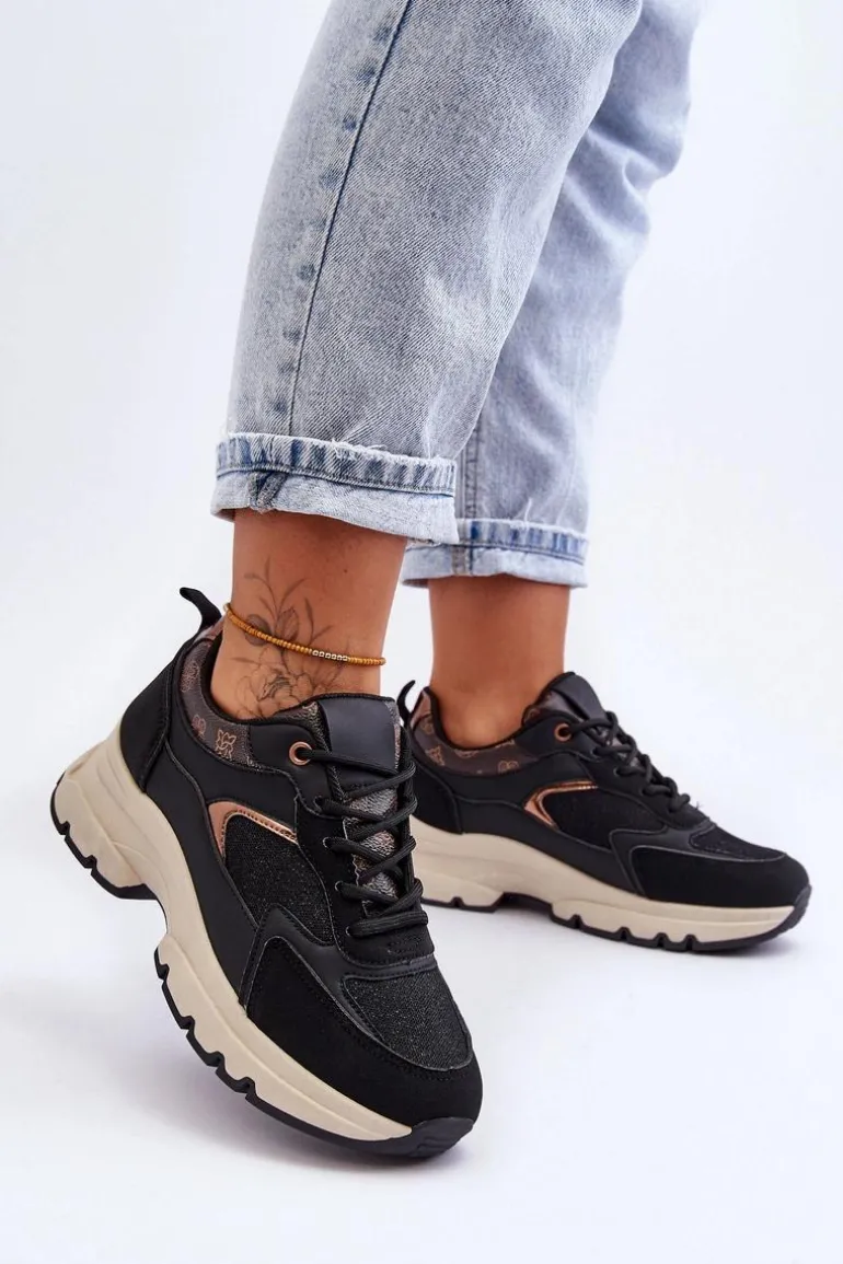 Sznurowane Buty Sportowe Na Platformie Czarne Escape