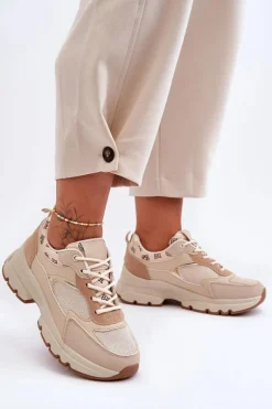 Sznurowane Buty Sportowe Na Platformie Beżowe Escape