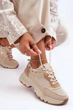 Sznurowane Buty Sportowe Na Platformie Beżowe Escape