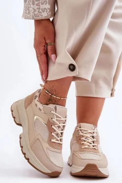 Sznurowane Buty Sportowe Na Platformie Beżowe Escape
